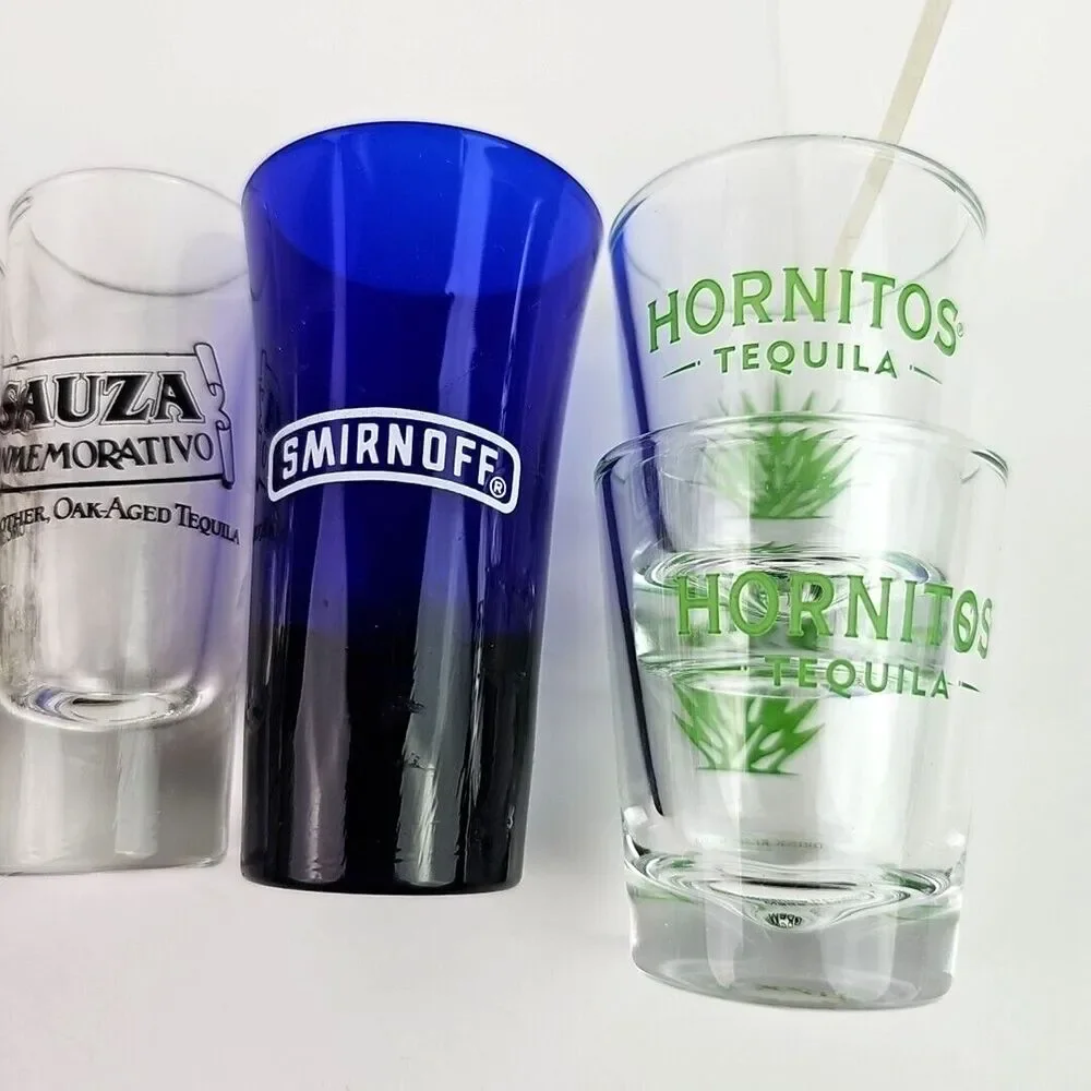 Lot of 11 Collectible Shot Glasses Smirnoff Bushmills Sauza Hornitos Brickyard